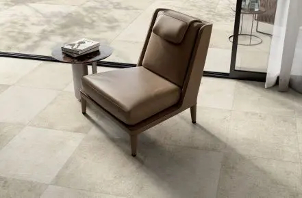a chair with side table